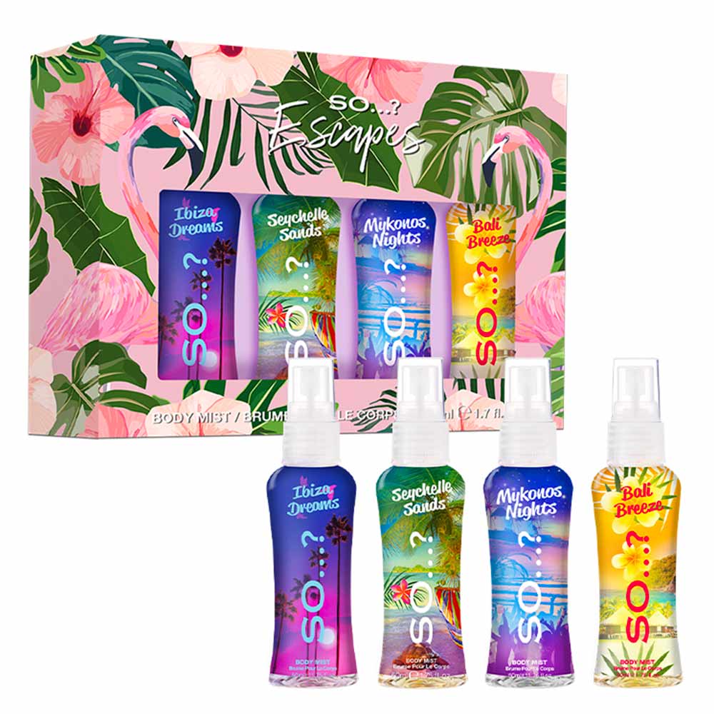 Coffret 4 Mini Brumes Escape - Ibiza, Mykonos, Bali, Seychelle